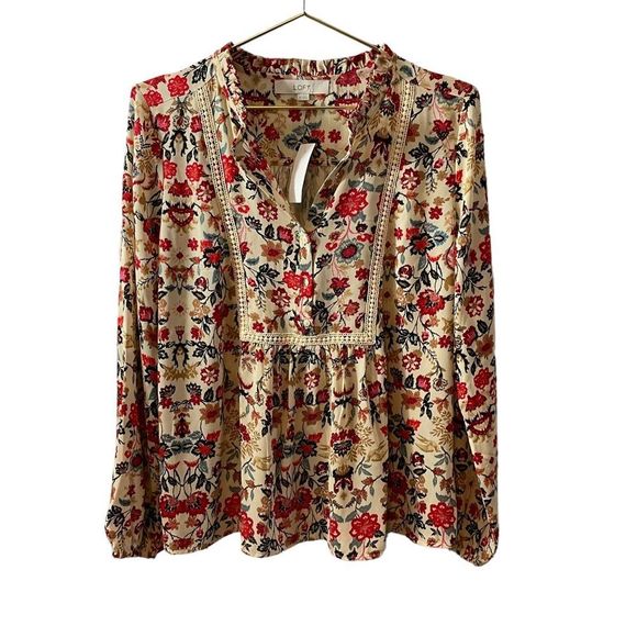 LOFT Tops - Ann Taylor Loft Boho Floral Long Sleeve Blouse Size MED